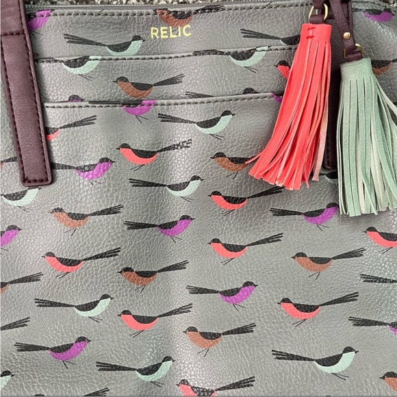 Relic Bird Print Shoulder Purse Bag purple and gray‎ novelty hipster - Picture 2 of 8